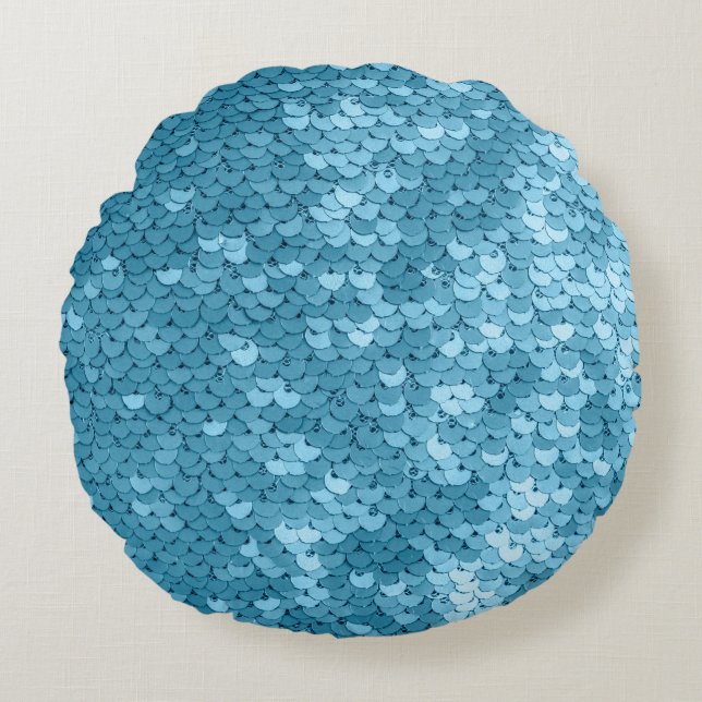 Sky blue shiny fabric with sequins, abstract backg round cushion (Front)