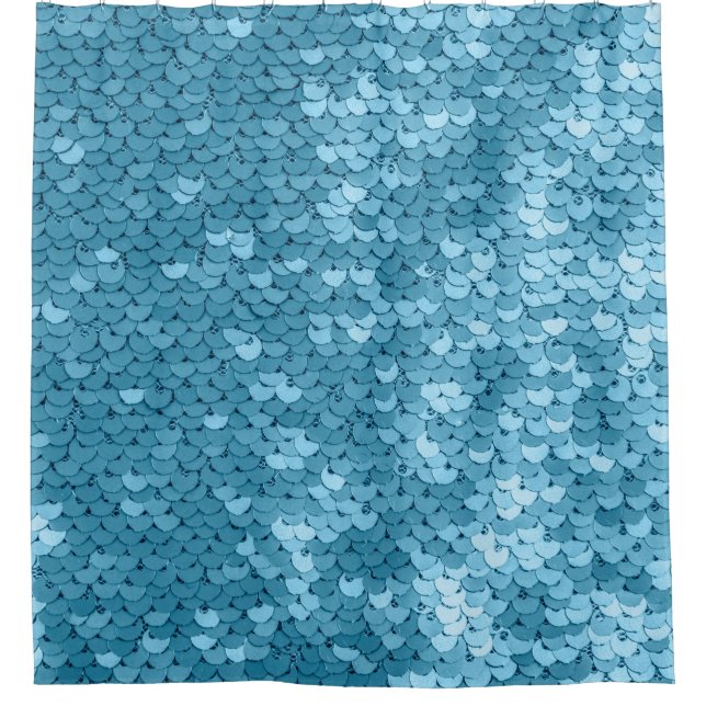 Sky blue shiny fabric with sequins, abstract backg shower curtain (Front)