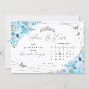 Sky Blue & Silver Quinceañera Save The Date Invitation