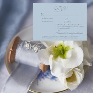 Sky Blue Silver Text Wedding RSVP Card