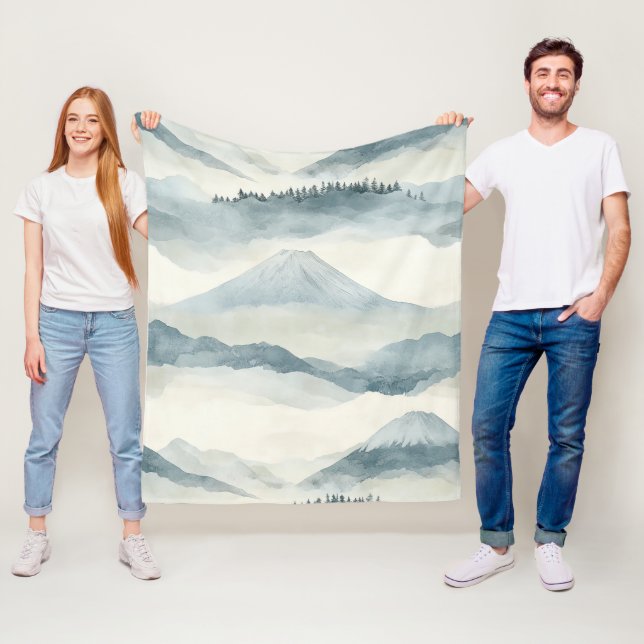 Sky Blue Snow Mountain Cloud Landscape Pattern Fleece Blanket (In Situ)