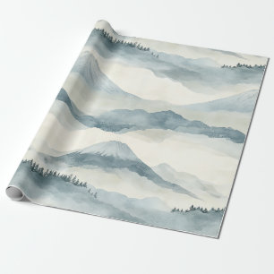 Sky Blue Snow Mountain Cloud Landscape Pattern Wrapping Paper