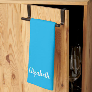 Sky Blue Solid Colour Custom Typography Name Tea Towel