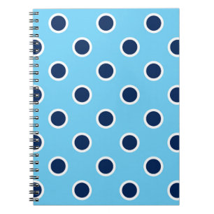 Sky Blue Spiral Notebook with Navy Polka Dots