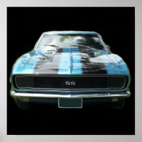 Sky blue SS Camaro with black stripes