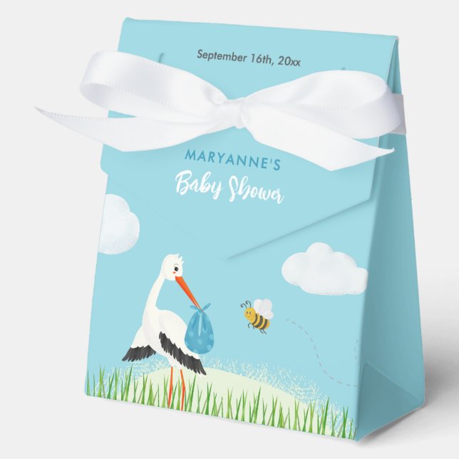 Sky Blue Stork Baby Shower Custom Favour Box (Front)