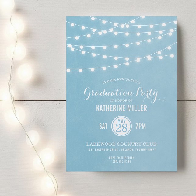 Sky Blue String Lights Graduation Party Invitation (Creator Uploaded)