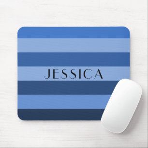 Sky Blue Striped Pattern Personalised Name Mouse Mat