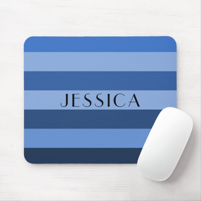 Sky Blue Striped Pattern Personalised Name Mouse Mat (With Mouse)