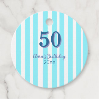 sky blue stripes 50th birthday name date simple favour tags