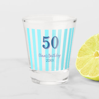 sky blue stripes 50th birthday name date simple shot glass