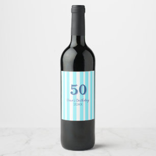 sky blue stripes 50th birthday name date simple wine label