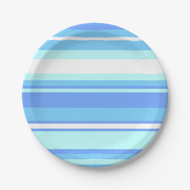 Sky blue stripes paper plate (Front)