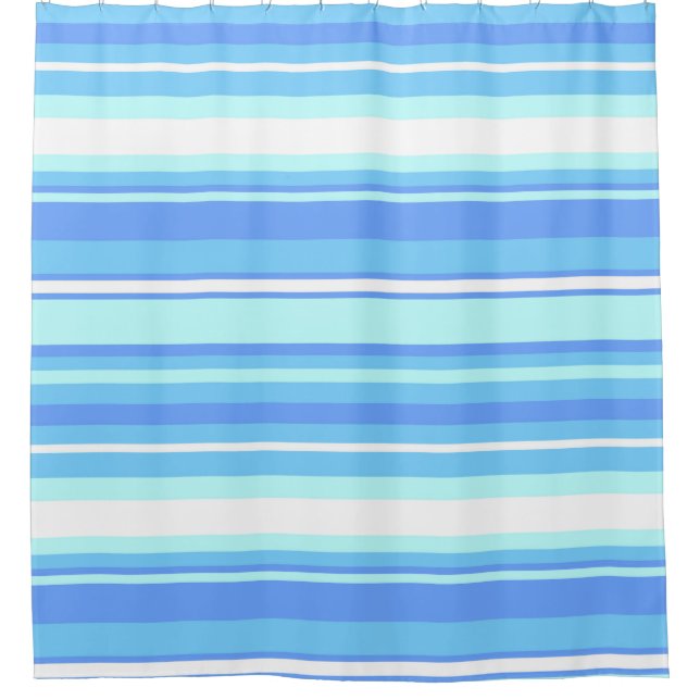 Sky blue stripes shower curtain (Front)