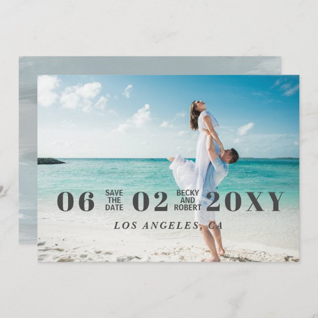 Sky Blue Stylish Simple Modern Typography Photo Save The Date (Front/Back)