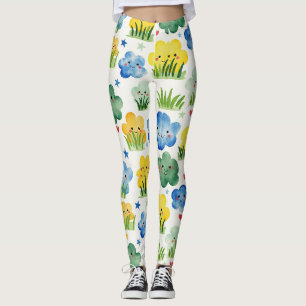 Sky Blue Sunshine Yellow Grassy Green Camo Leggings