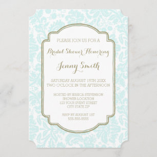 Sky Blue Tan Damask Bridal Shower Invitation Cards
