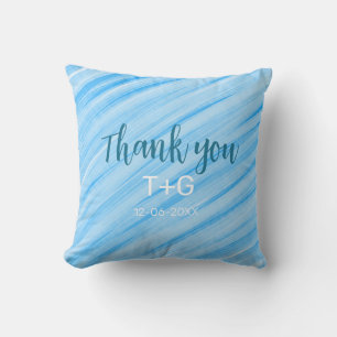 Sky blue thank you add couple name date year text cushion