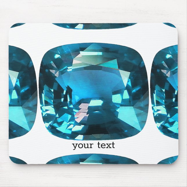 Sky Blue Topaz Cushion Gemstone Mouse Mat (Front)