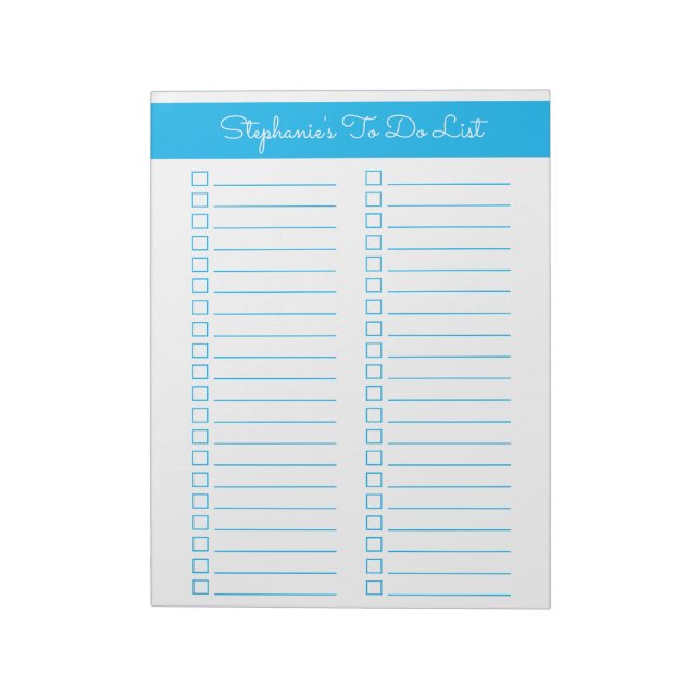 Sky Blue Vertical 8.5x11 Two Column Checklist Notepad (Rotated)
