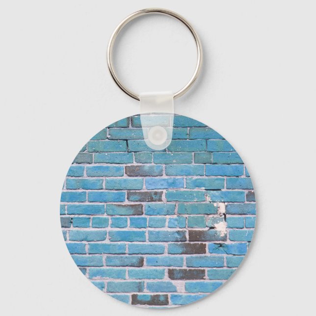 Sky Blue Vintage Brick Wall Texture Key Ring (Front)