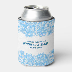 Sky-blue vintage floral lace border can cooler