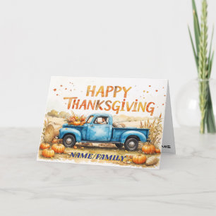 Sky Blue Vintage Truck – Happy Thanksgiving Holiday Card