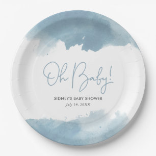 Sky Blue Watercolor Baby Shower Paper Plate