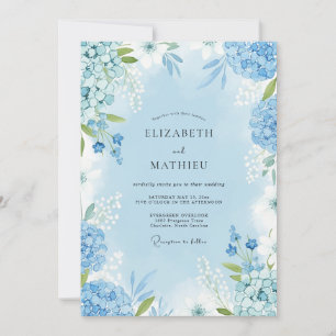 Sky Blue Watercolor Bloom Wedding Invitation