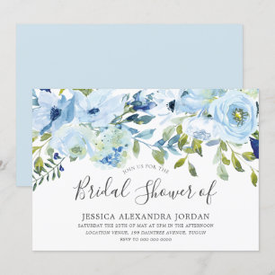 Sky Blue Watercolor Flowers Bridal Shower Invitation