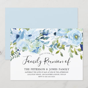 Sky Blue Watercolor Flowers Family Reunion Invitation
