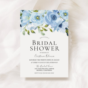 Sky Blue Watercolor Flowers Modern Bridal Shower Invitation