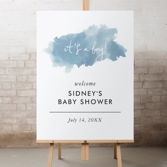 Sky Blue Watercolor It's a Boy Baby Shower Welcome Poster (Creator Uploaded)