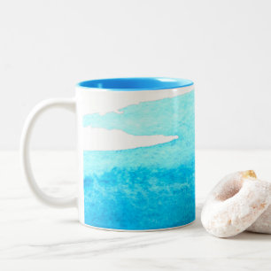 Sky blue watercolor swish Two-Tone coffee mug