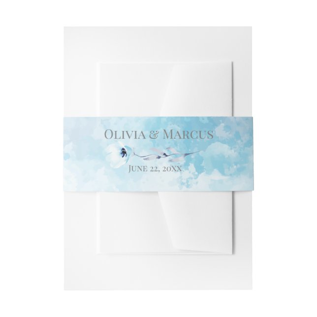 Sky Blue Watercolor Wash Invitation Belly Band (Front Example)