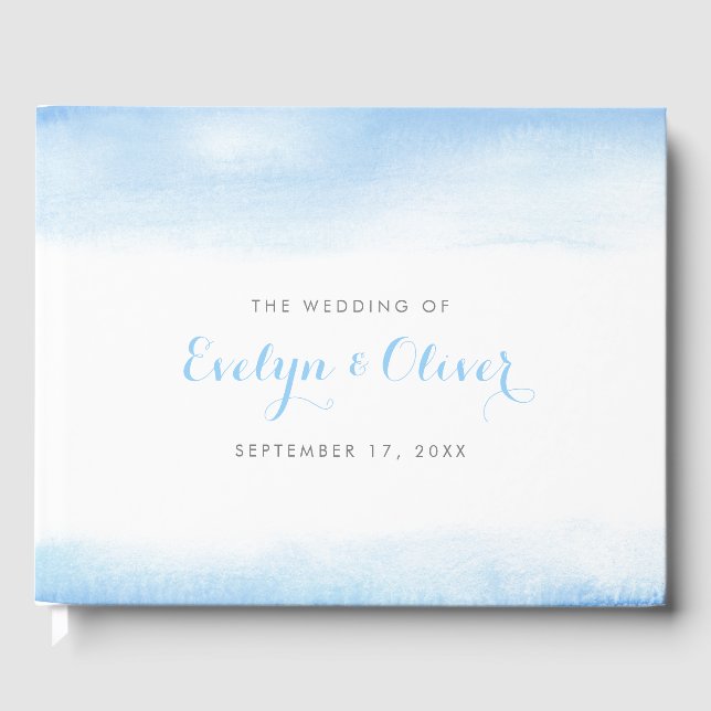 Sky Blue Watercolor Wash Wedding Guest Book (Front)