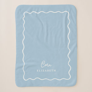 Sky Blue Wavy Border Monogrammed Sherpa Blanket