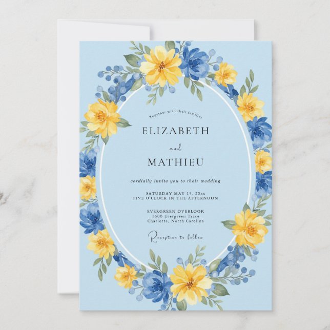 Sky Blue Whimsical Floral Wedding Invitation (Front)