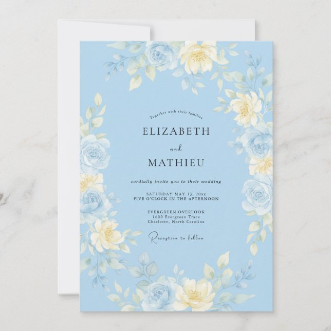 Sky Blue Whimsical Watercolor Wedding Invitation (Front)