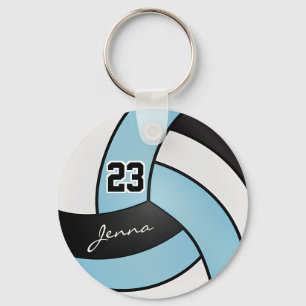Sky Blue, White and Black Volleyball - Customise Key Ring