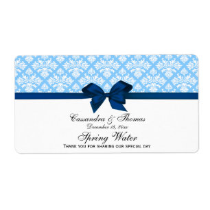Sky Blue, White Damask Water Label, Navy Bow