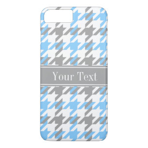 Sky Blue White Dk Grey Houndstooth Name Monogram iPhone 8 Plus/7 Plus Case