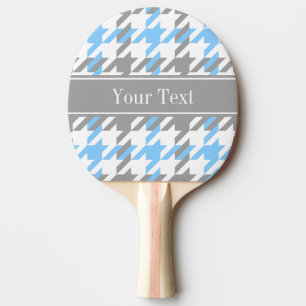 Sky Blue White Dk Grey Houndstooth Name Monogram Ping Pong Paddle
