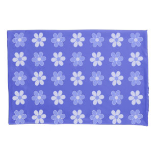 Sky Blue & White Flowers on Blue Pillowcase