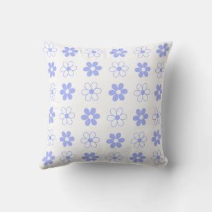 Sky Blue & White Flowers on White Cushion