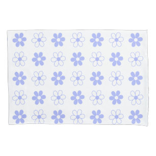 Sky Blue & White Flowers on White Pillowcase