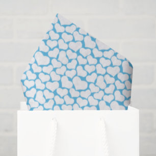 Sky Blue White Hearts Happy Design Tissue Paper