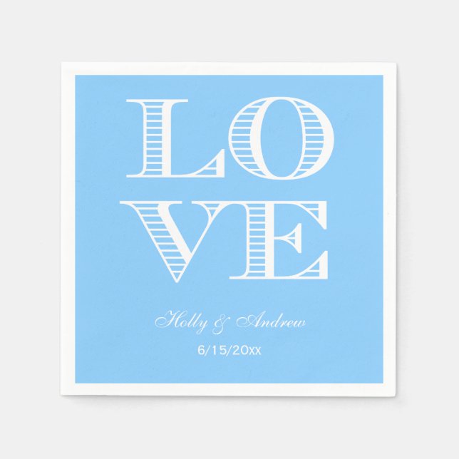 Sky Blue, White LOVE Napkins (Front)