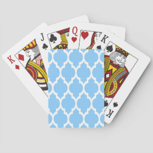 Sky Blue White Moroccan Quatrefoil Pattern #4 Playing Cards