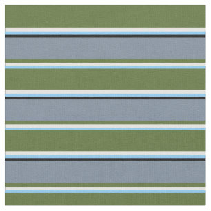 Sky Blue, White, Olive Green, Slate Grey & Black Fabric